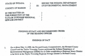 Original IDEM Order of Establishment for Taylor Regional Sewer District, 1999